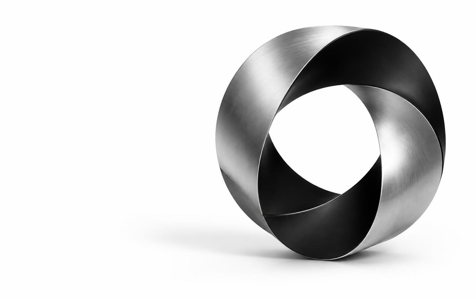 Interconnected black and silver ribbon sculpture